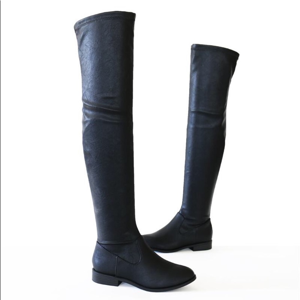 jingo black strech pu over knee boots - Picture 4 of 5